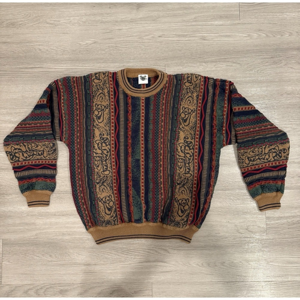 Vtg Disney Catalog Coogi Style Tigger Sweater Cable Knit Size Medium Heavyweight